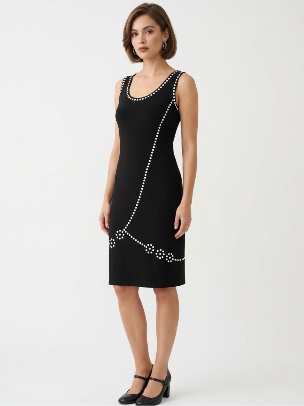 Joseph Ribkoff Vintage 90s Y2K Retro Shift Dress Black White Beaded Cocktail